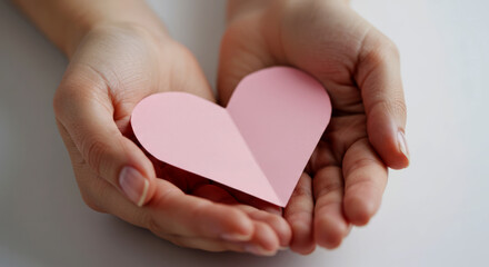 Obraz premium Show your love and kindness with this heartwarming pink heart held gently in caring hands
