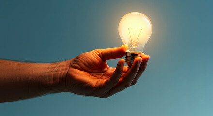 Hand holding a shining lightbulb symbolizing innovation and a bright idea for success in future projects