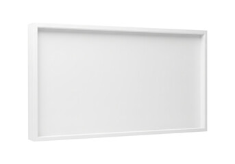 Clean white empty rectangular frame with a subtle front-lit effect, isolated on a seamless white background, perfect for display or art