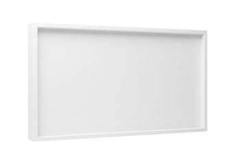 Clean white empty rectangular frame with a subtle front-lit effect, isolated on a seamless white background, perfect for display or art