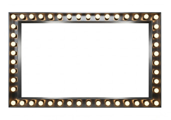 Rectangular vanity mirror with evenly spaced bulbs, illuminated frame with lights, perfect for makeup and dressing rooms, set against a plain white background