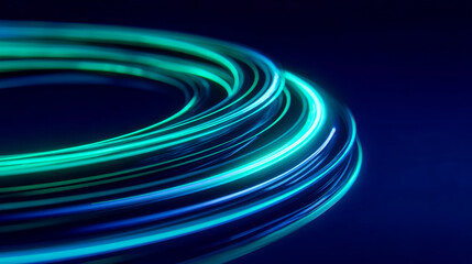 Abstract glowing light trails forming a dynamic circular pattern