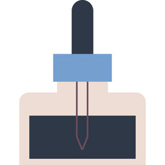 Dropper bottle with dark liquid and blue cap on a transparent background symbolizing science and laboratory