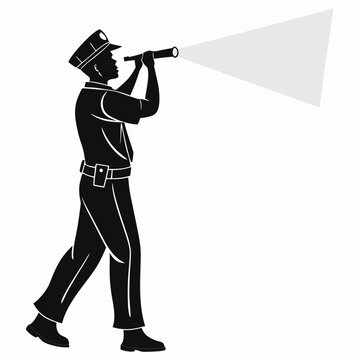 Police officer with flashlight silhouette