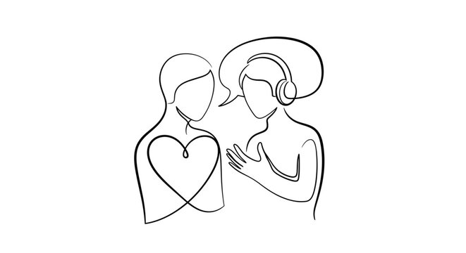 Minimalist line art conveys connection with a modern, heartfelt design, perfect for expressing empathy, conversation, and support in a creative way