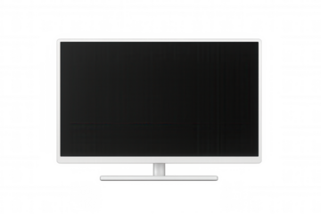 White computer monitor with blank screen, displaying modern digital technology and device interface mock-up on a transparent background