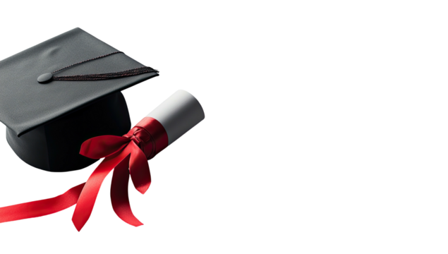 Diploma tied with red ribbon and graduation cap - Powered by Adobe