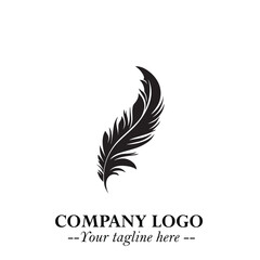 Feather Logo Symbol in Black on the White Background Minimalist Elegant Vector Illustration	
