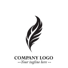 Feather Logo Symbol in Black on the White Background Minimalist Elegant Vector Illustration	
