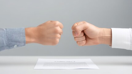 Obraz premium Business Mentorship Program Two hands about to fist bump over a document, symbolizing agreement or collaboration.