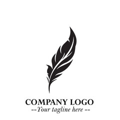 Feather Logo Symbol in Black on the White Background Minimalist Elegant Vector Illustration	
