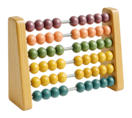 A colorful wooden abacus with six rows of beads for early childhood math education and learning, Isolated on Transparent and White Background