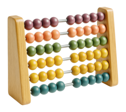 A colorful wooden abacus with six rows of beads for early childhood math education and learning, Isolated on Transparent and White Background