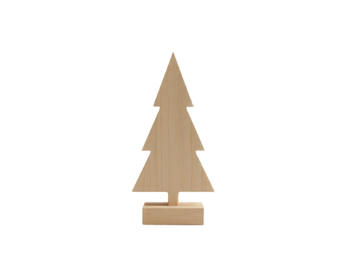 Minimalist wooden Christmas tree decoration for festive holiday decor, isolated on transparent background for easy design use.