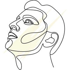 Minimalist line art a man's face with pale yellow abstract male profile