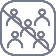 Gray Icon of People Silhouettes with a Diagonal Line Indicating Prohibition Against Crowds on a Transparent Background