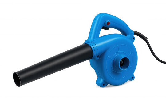 Blue electric leaf blower tool for garden maintenance and home cleaning featuring powerful air blowing function - Powered by Adobe