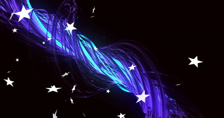 Fototapeta premium Image of stars falling over light trails on black background