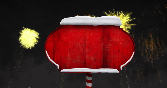 Image of sign with copy space over fireworks