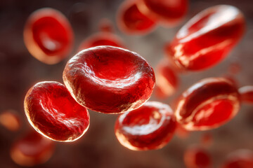 Detailed visualization of human red blood cells flowing in the bloodstream demonstrating their unique biconcave shape and vital role in oxygen transport