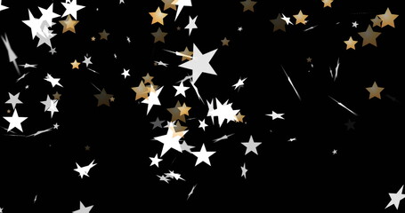 Image of stars on black background at christmas