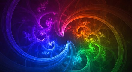 Colorful Abstract Fractal Art with Swirling Rainbow Pattern and Gradient Background