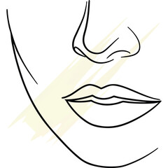 Minimalist line art a woman's face with soft yellow abstract shapes female
