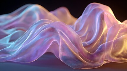 Fototapeta premium Iridescent sheer fabric flows with soft light and pastel hues.