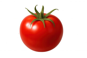 Ripe red tomato with green stem, fresh healthy vegetable, raw ingredient, transparent background