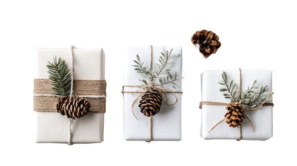 Sustainable Gift Packaging with Natural Materials for Winter on Transparent Background