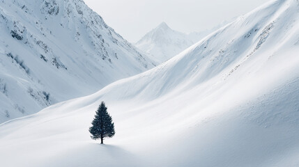Tilted Wide-Angle Aerial View of a Lone Winter Tree in Snow on Transparent Background