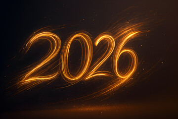 Golden Light Trails Forming 2026 &ndash; Abstract Motion Glow New Year Celebration Background