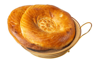 freshly baked golden non bread, traditional central asian flatbread isolated image