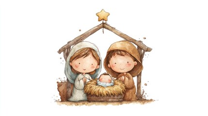 Birth of Jesus In Cartoon Style