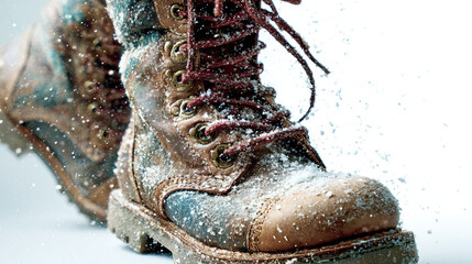 Trendy Winter Boots and Jacket with Snow Falling on Transparent Background