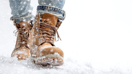 Trendy Winter Boots and Jacket with Snow Falling on Transparent Background
