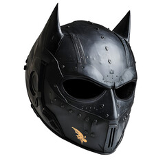 Steampunk inspired dark knight mask with bat emblem, perfect for cosplay and creative projects