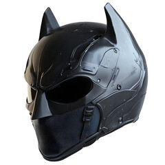 Powerful black tactical helmet with iconic bat ears, perfect for modern heroes and vigilante themes, conveying strength and mystery.