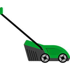 Green Lawn Mower Machine With Black Handle And Wheels On A White Background Detailed Illustration Of Garden Equipment For Outdoor Maintenance
