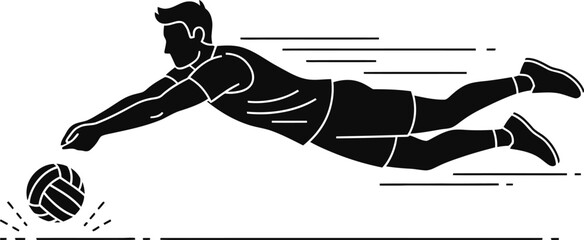 Dynamic silhouette of a soccer player diving for the ball