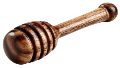 Wooden honey dipper with grooves, rounded handle, and warm, inviting tones