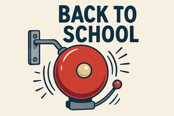 Red school bell illustration highlighting back to school theme and education motivation concept for students and teachers
