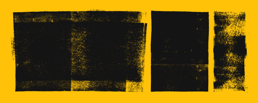 Grunge linocut stamps and xerox textures. Hand drawn vector detailed letterpress shapes on yellow background.