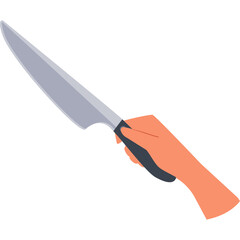 Hand Holding A Chef Knife Object In A White Background With Copy Space