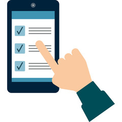 Hand Tapping On A Checklist App On A Dark Blue Smartphone With Blue And White Interface And Check Mark Icons