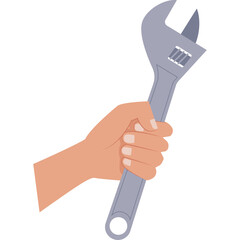 Illustration Of A Hand Holding A Silver Adjustable Wrench With A Transparent Background Representing Tools And Repair Services In A Clean And Modern Style