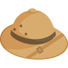Illustration of a Tan Safari Pith Helmet With Dark Brown Band and Strap Detail Isolated on White Background