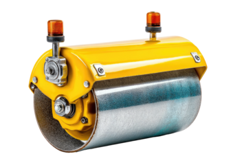 Yellow construction roller with lights on black