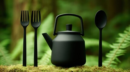 Black Kettle Forks Spoon | Outdoor Dining Scene Nature