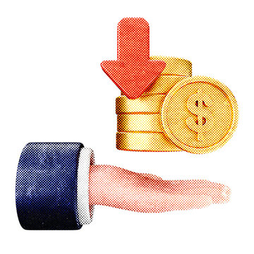 3d decrease coin dollar icon illustration